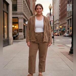 Dressbarn Lyocell Hooded Jacket & Drawstring Pants Set Lightweight Spring 2X